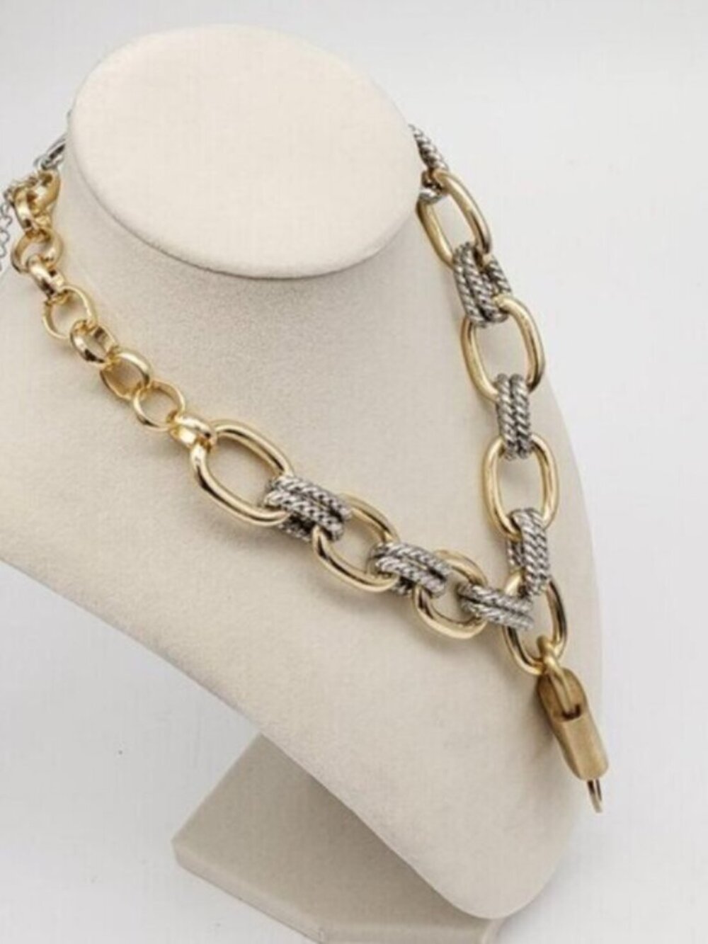 Authentic Louis Vuitton Gold Padlock w/ Unbranded Fashion Geometry Necklace - Picture 7 of 9